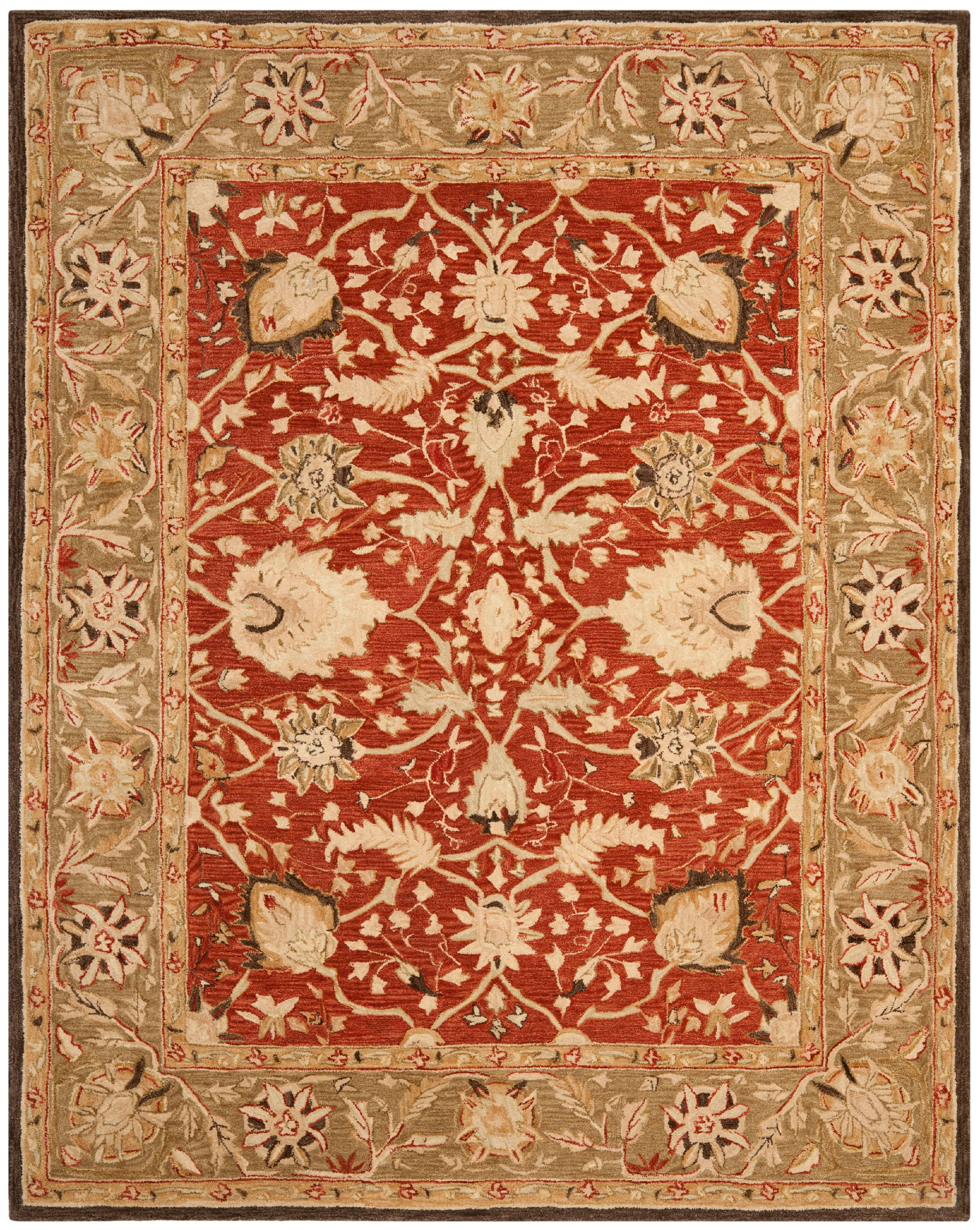 Handmade Rust and Green Wool Rectangular Area Rug 9'6" x 13'6"