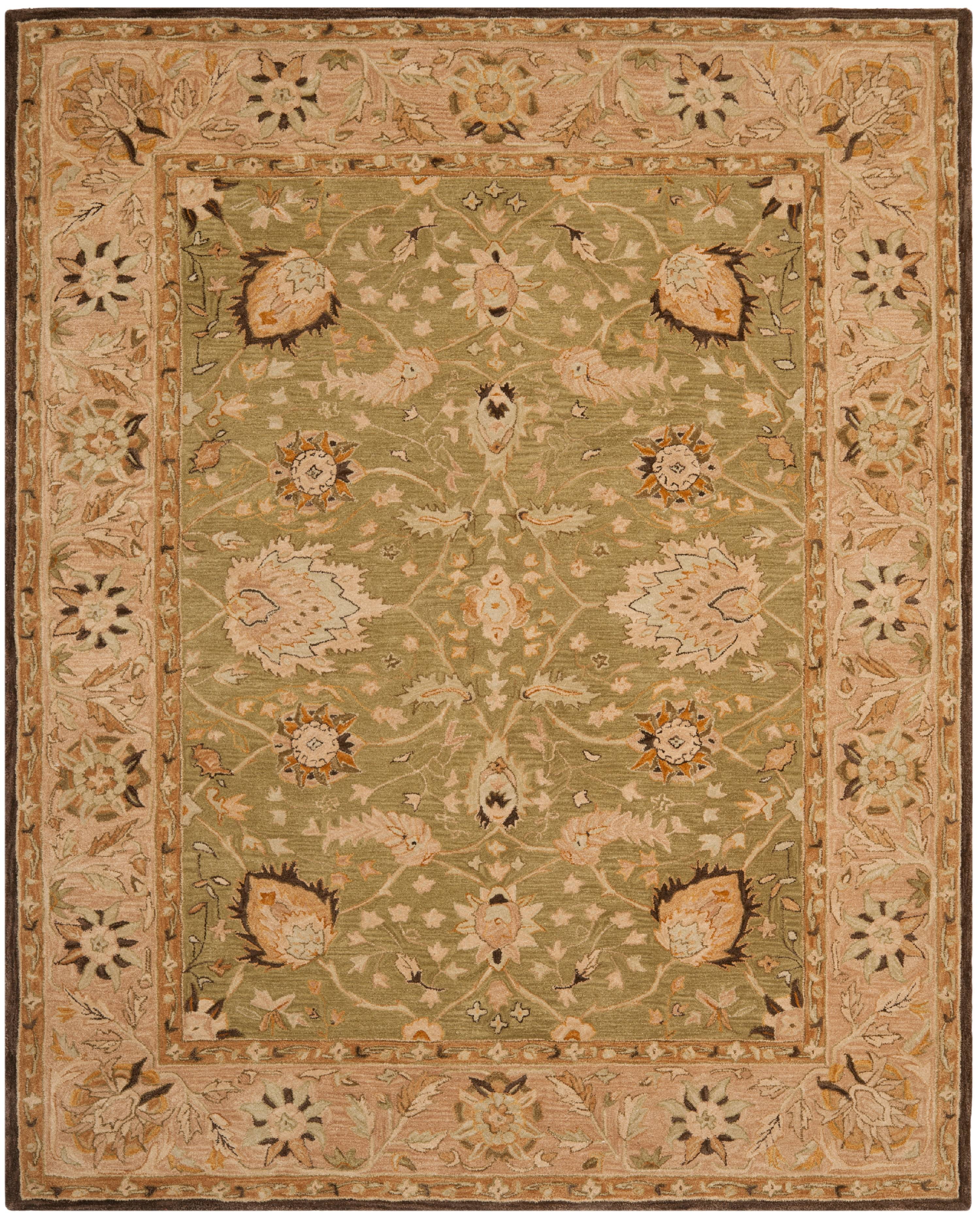 Sage and Beige Hand-Tufted Wool Area Rug, 8' x 10', Reversible Design