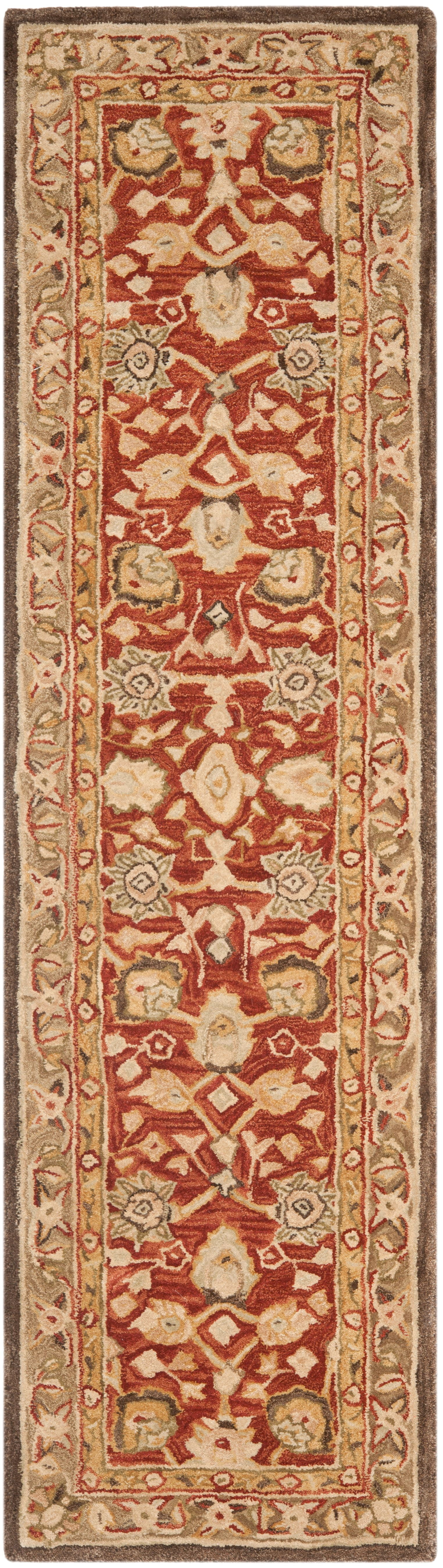 Handmade Rust and Green Floral Wool Runner Rug