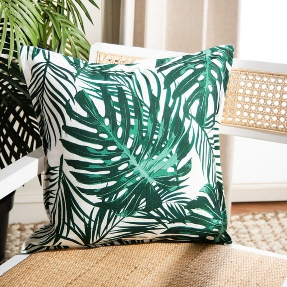 SAFAVIEH Andala Palm Leaves Decorative Pillow, 18" x 18", Green/White