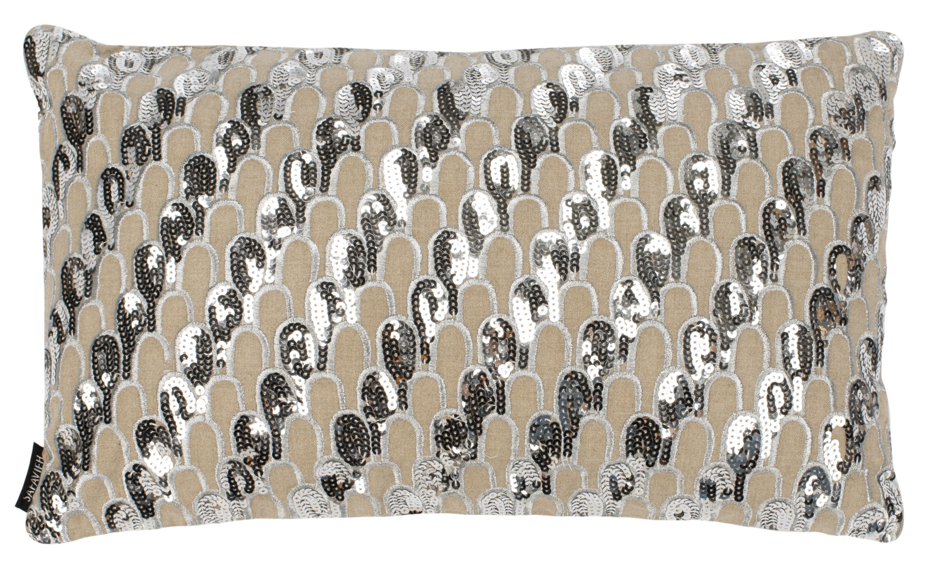 Angelien Beige and Silver Sequined Cotton Throw Pillow