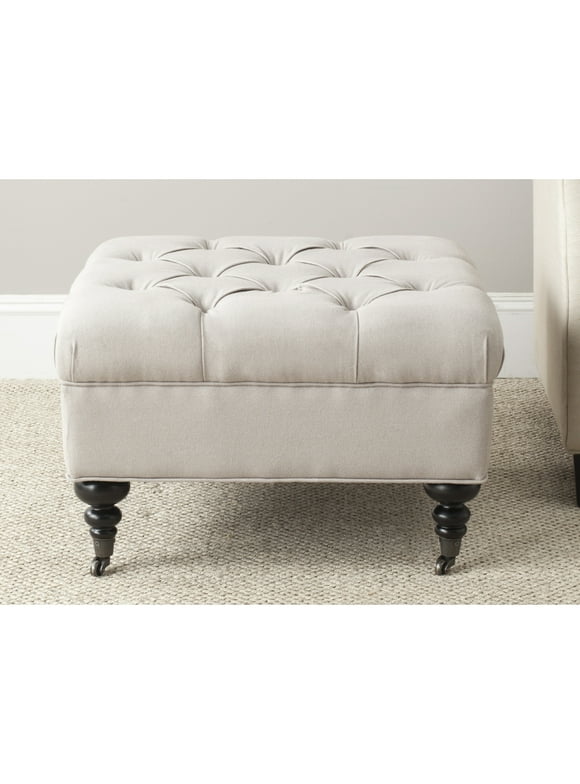 SAFAVIEH Angeline Modern Glam Tufted Ottoman w/ Casters, Taupe