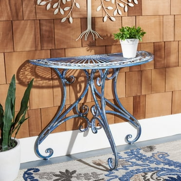 SAFAVIEH Annalise Outdoor Patio Semi-Circle Accent Table, Antique Blue