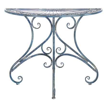 SAFAVIEH Annalise Outdoor Patio Semi-Circle Accent Table, Antique Blue