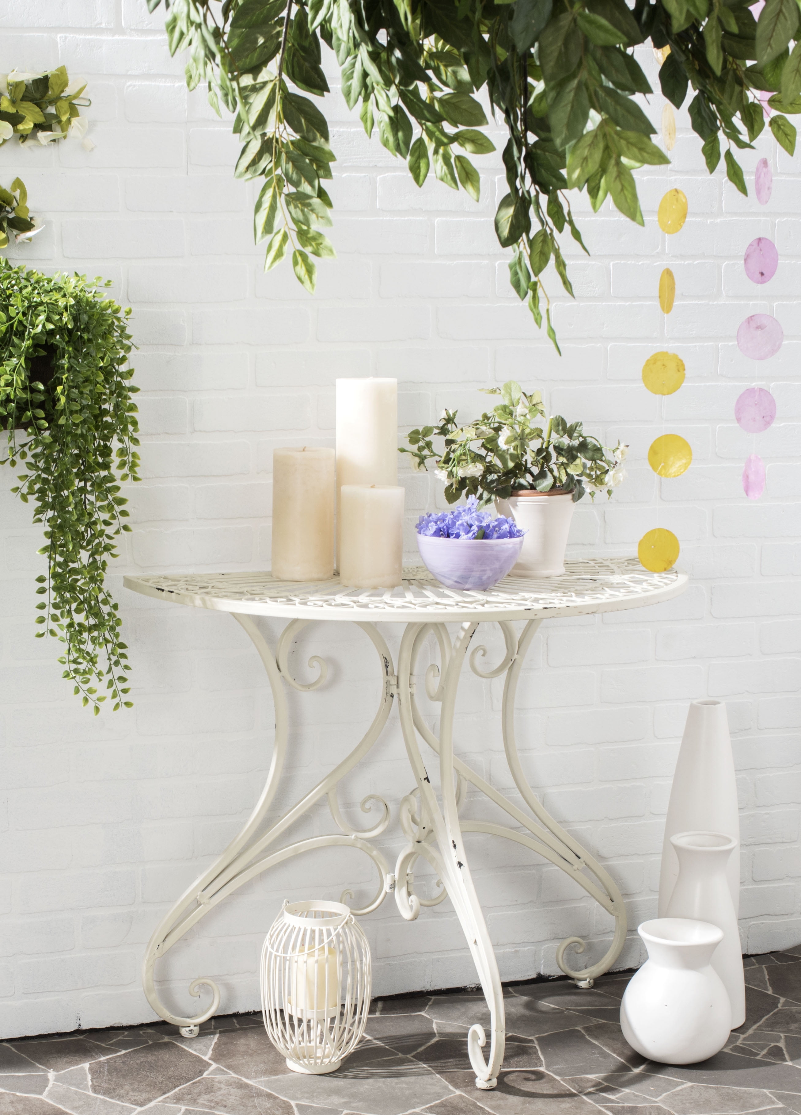 SAFAVIEH Annalise Outdoor Patio Semi Circle Accent Table Antique White