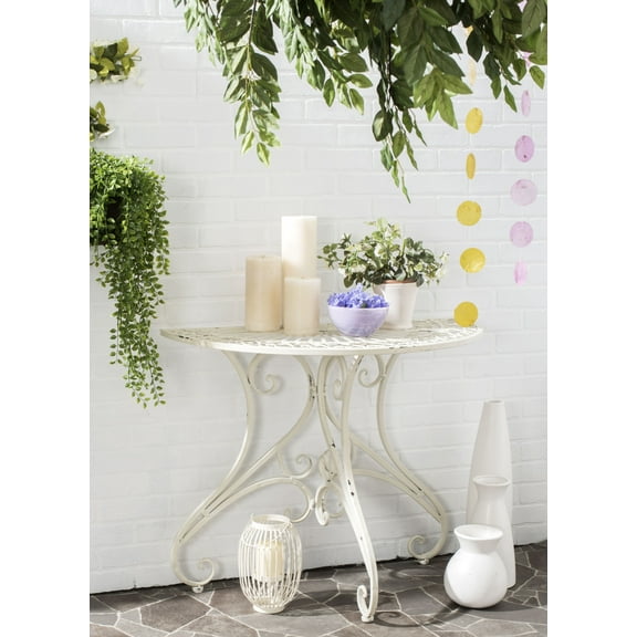 SAFAVIEH Annalise Outdoor Patio Semi-Circle Accent Table, Antique White
