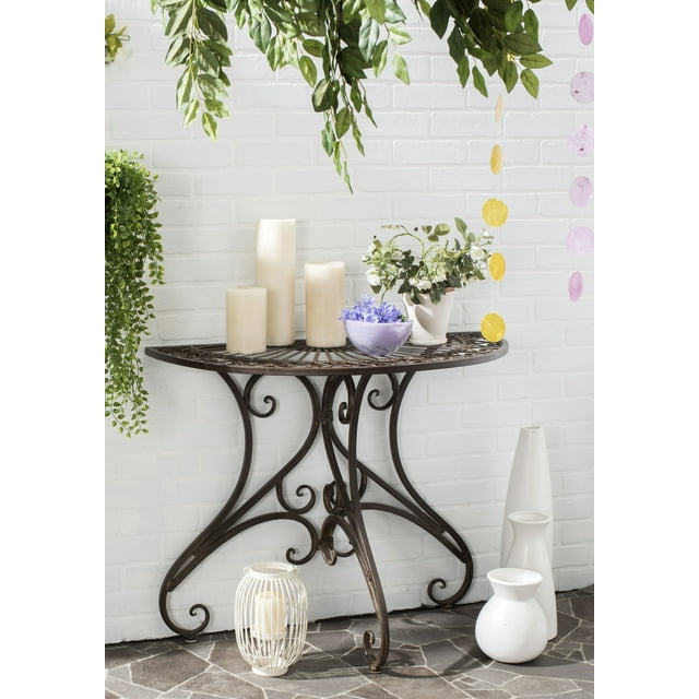 SAFAVIEH Annalise Outdoor Patio Semi-Circle Accent Table, Rustic Brown - Walmart.com