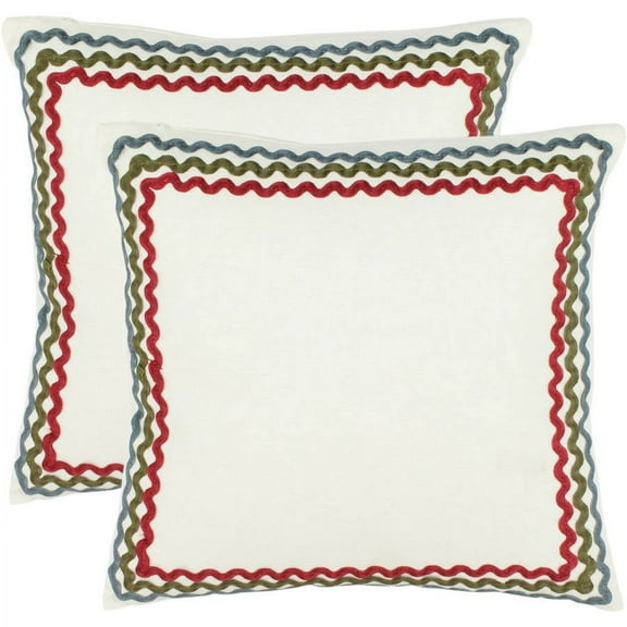 SAFAVIEH Annie Border Pillow, 18" x 18", White, Set of 2