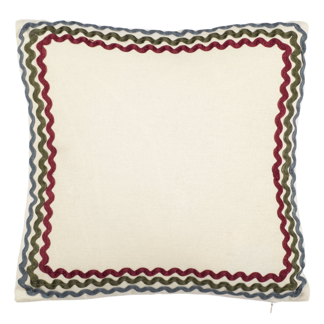 White Cotton Square Throw Pillows with Rickrack Trim, Set of 2