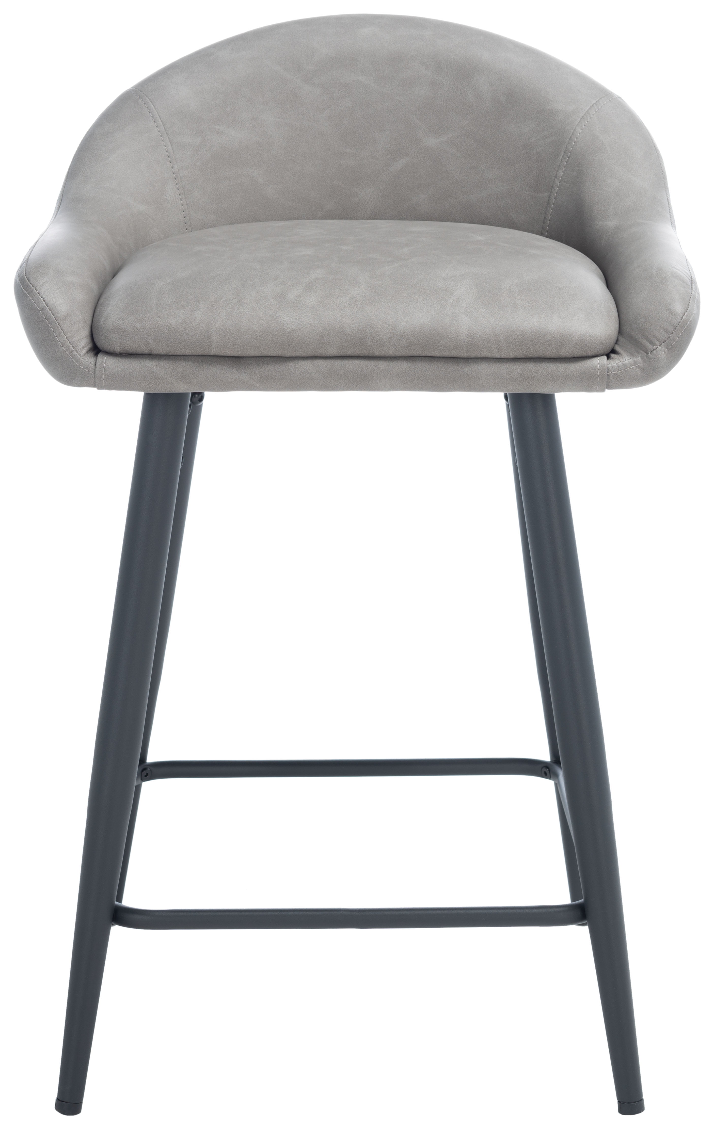 Grey Faux Leather Saddle Counter Stool with Black Metal Legs