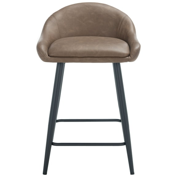 SAFAVIEH Anson Square Low Back Counter Stool, Saddle/Black