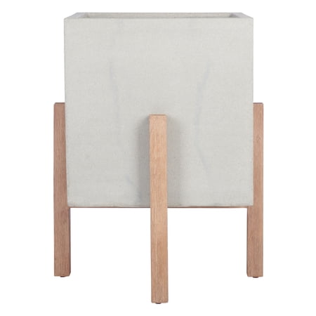 SAFAVIEH Anston Modern Glam Square Patio Planter with Stand, Natural/Light Grey