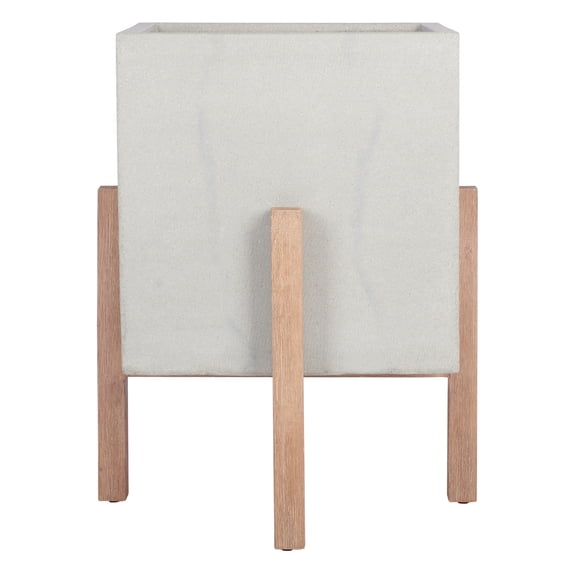 SAFAVIEH Anston Modern Glam Square Patio Planter with Stand, Natural/Light Grey