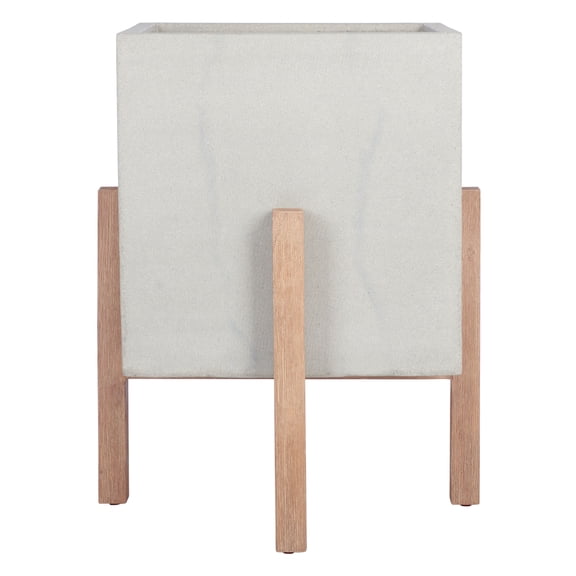 SAFAVIEH Anston Modern Glam Square Patio Planter with Stand, Natural/Light Grey