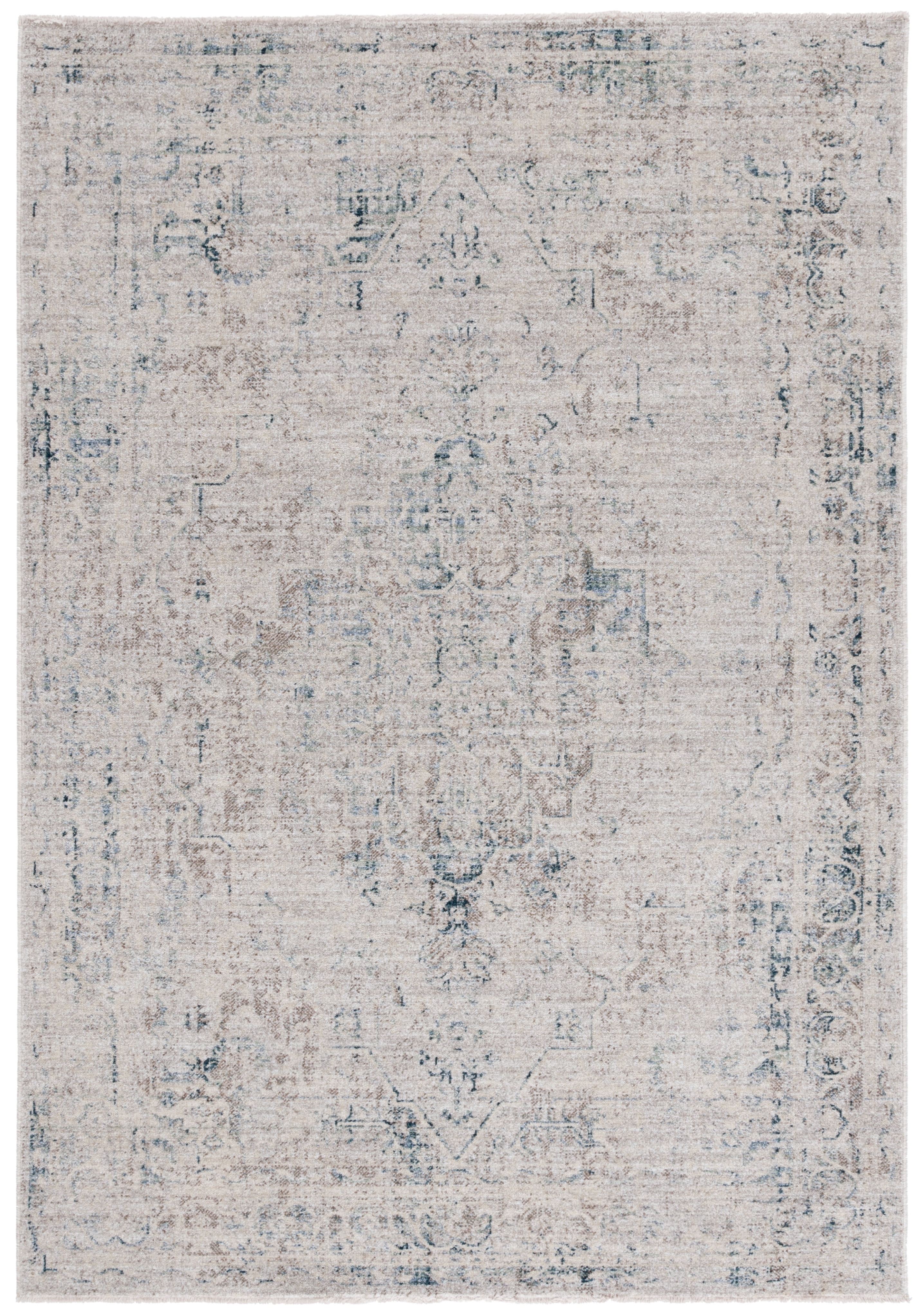 Distressed Blue and Gray Synthetic Rectangular Area Rug