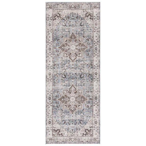 SAFAVIEH Antique Patina Comgan Moroccan Polyester Runner Rug, Grey/Blue, 4' x 10'
