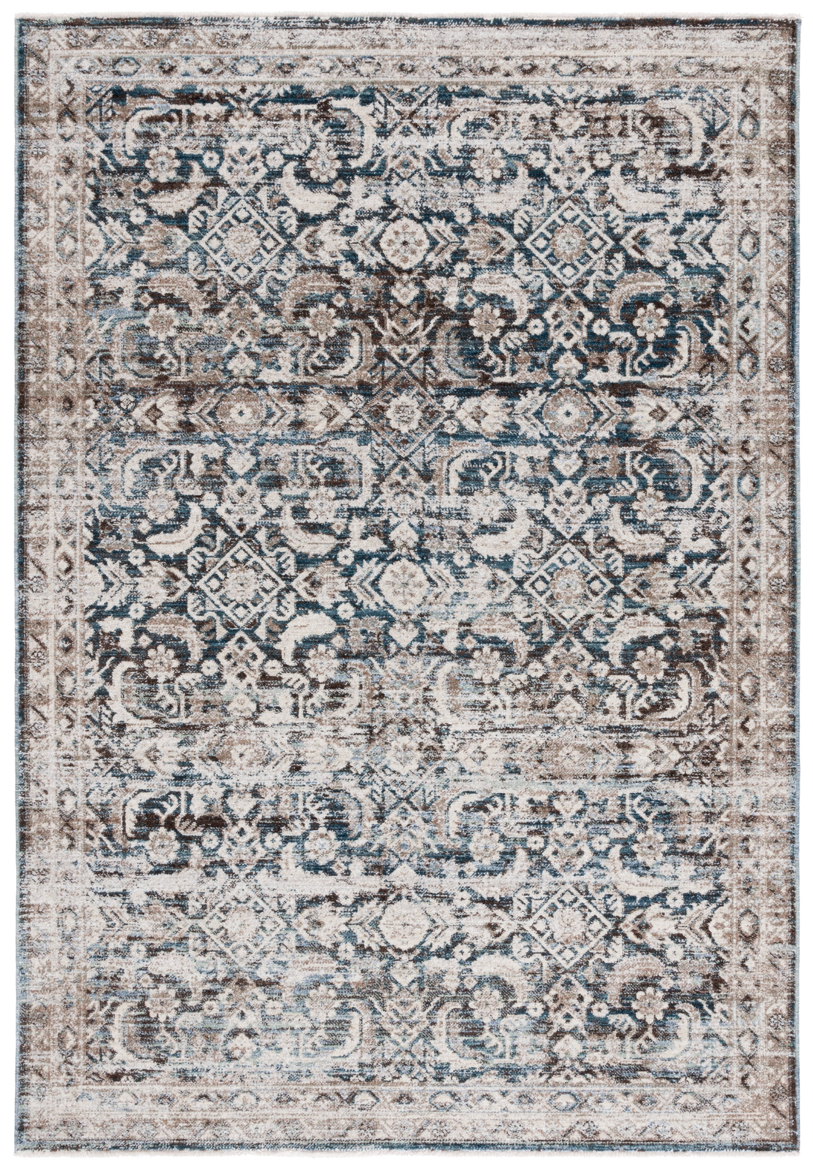 SAFAVIEH Antique Patina Crawford Moroccan Polyester Area Rug, Blue/Beige, 4' x 5'7"