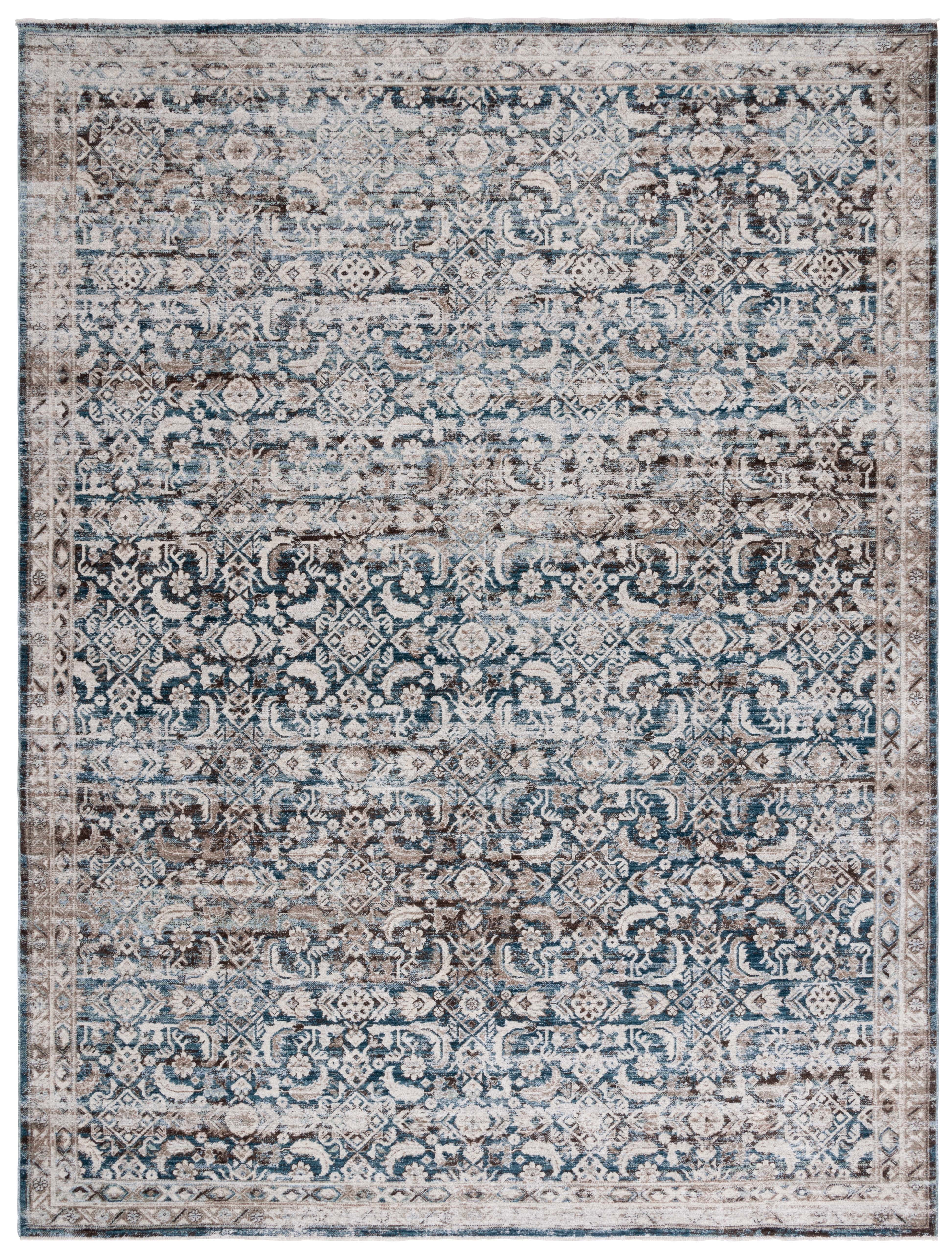 Antique Patina Blue and Beige Rectangular Wool Rug