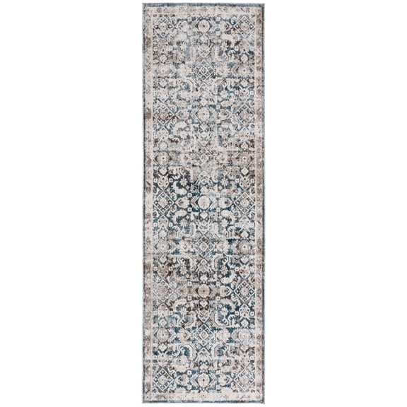 SAFAVIEH Antique Patina Crawford Moroccan Polyester Runner Rug, Blue/Beige, 2'4" x 8'