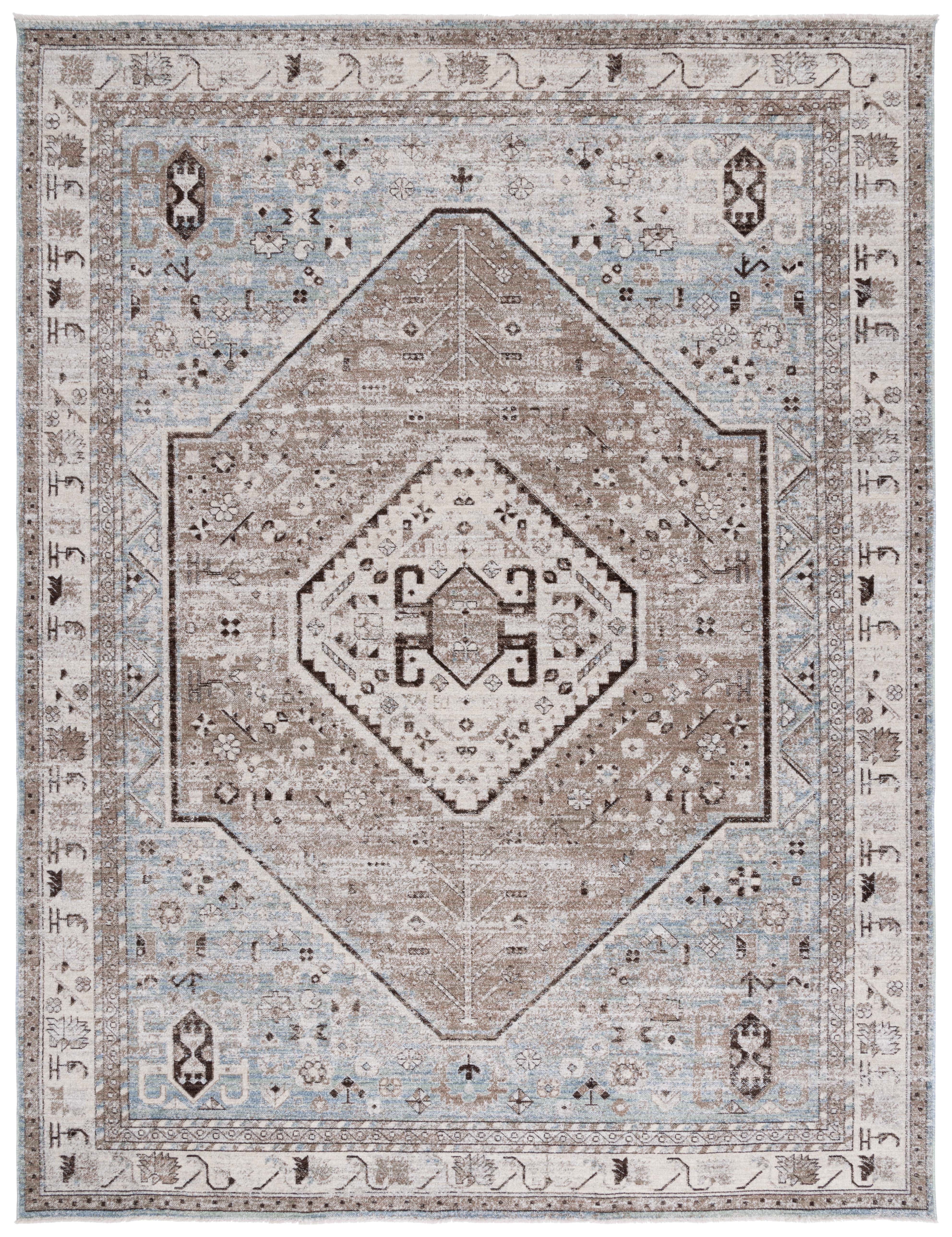 Antique Patina Blue and Beige Wool Area Rug