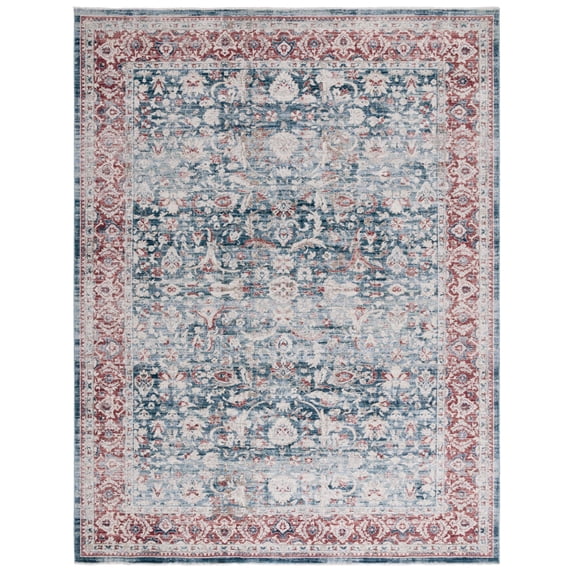 SAFAVIEH Antique Patina Mirabelle Distressed Polyester Area Rug, Blue/Rust, 8' x 9'6"