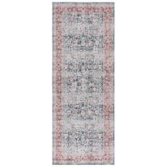 SAFAVIEH Antique Patina Mirabelle Distressed Polyester Runner Rug, Blue/Rust, 4' x 10'