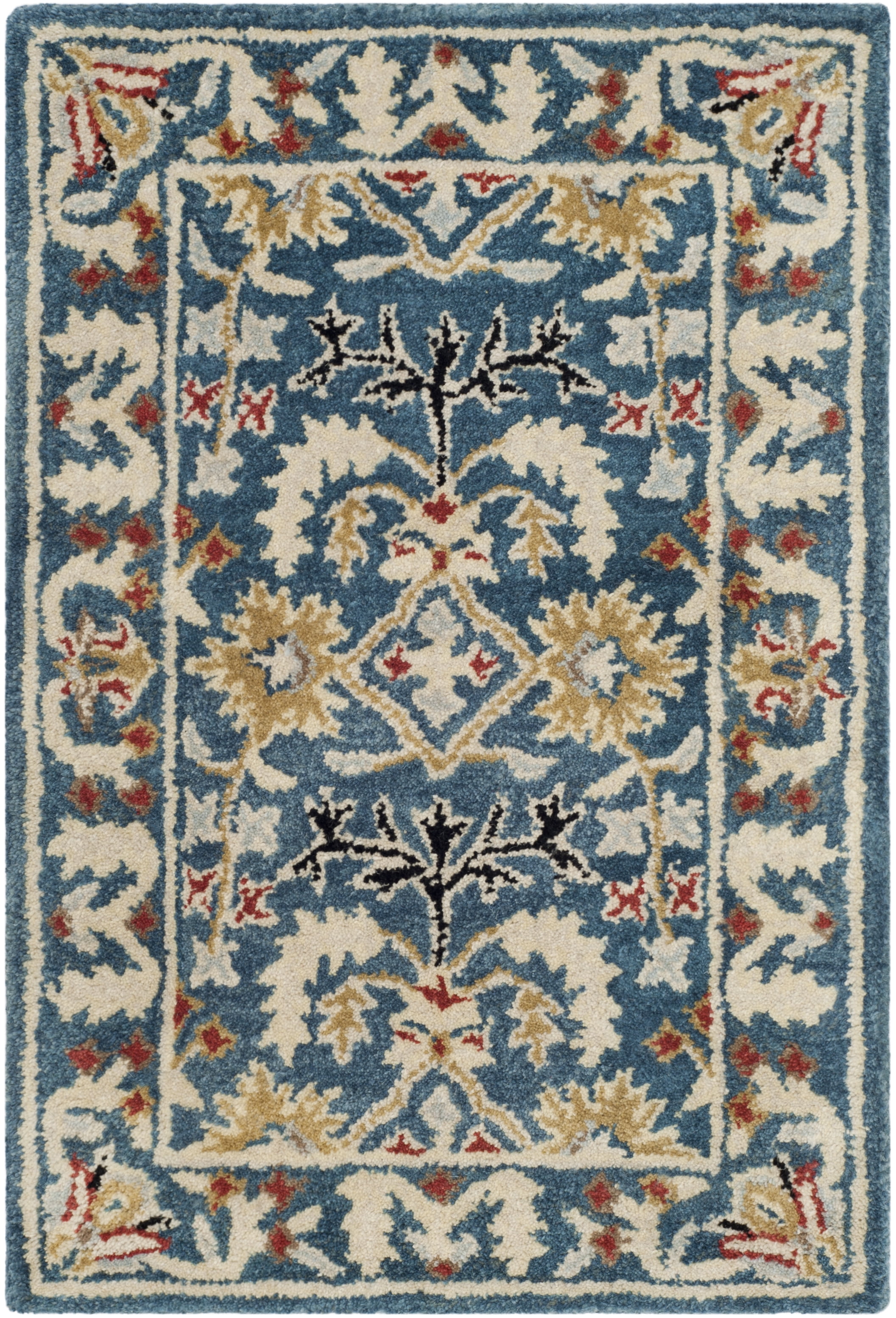 Handmade Dark Blue and Multi Wool Tufted Area Rug