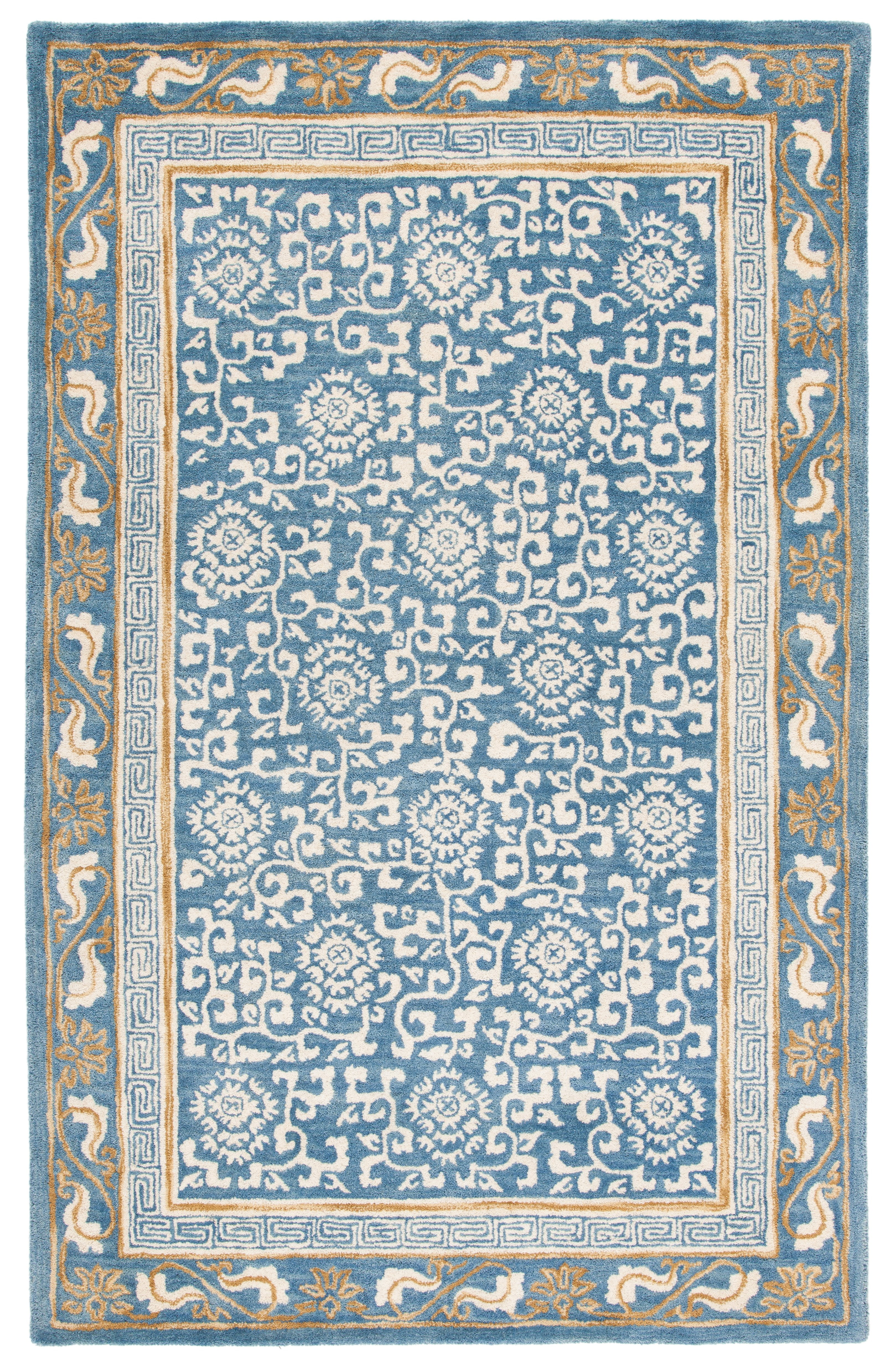Blue and Ivory Hand-Tufted Wool 8' x 10' Area Rug