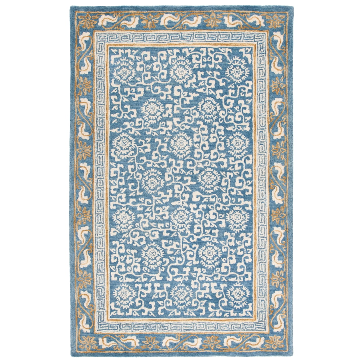 Blue and Ivory Hand Tufted Wool Area Rug 5' x 8'