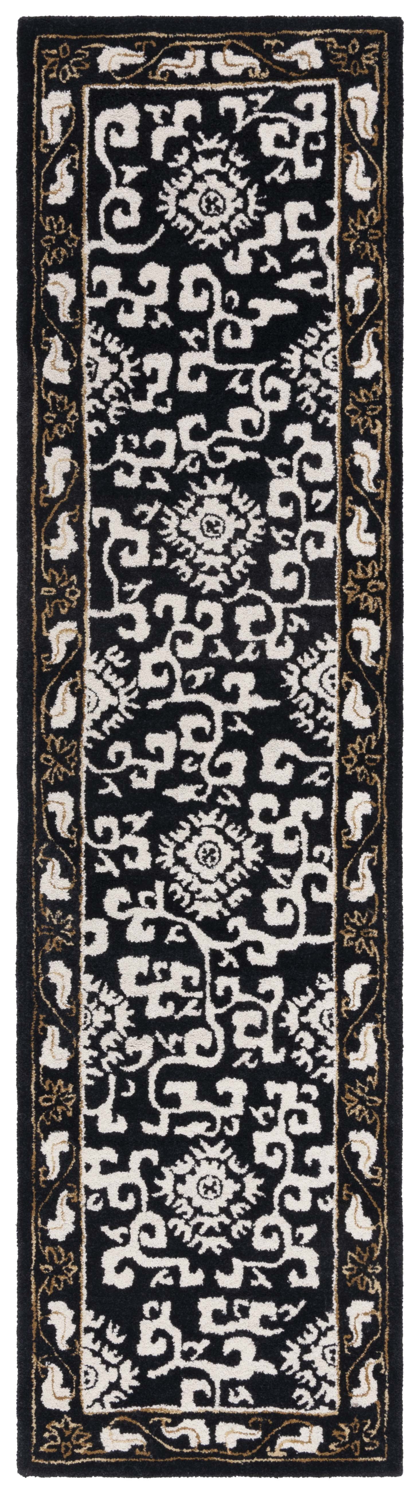Handmade Black and Ivory Wool Tufted Runner Rug