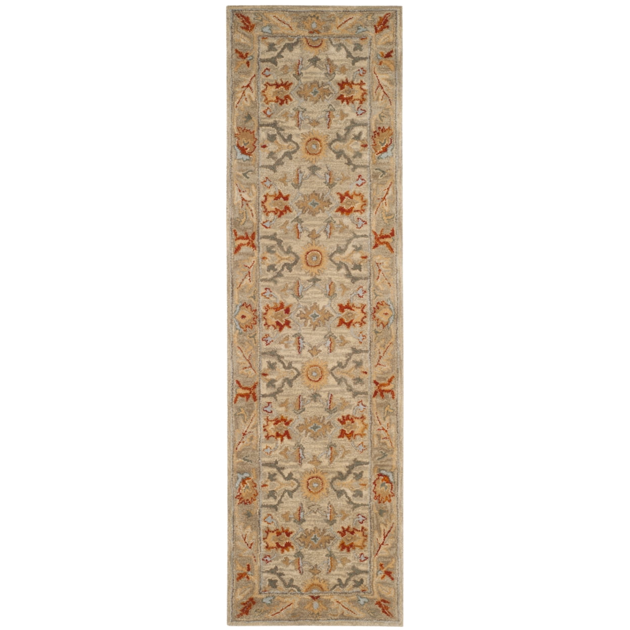 Elegant Antiquity Hand-Spun Wool Runner Rug in Beige, Gray, and Orange