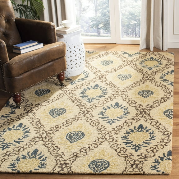 SAFAVIEH Antiquity Alphonse Geometric Diamonds Wool Area Rug, Light Gold/Multi, 6' x 6' Square