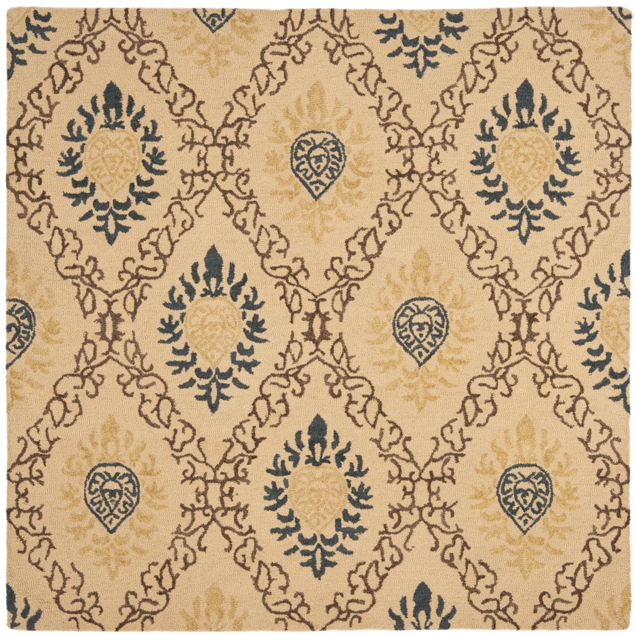 Light Gold and Multi 6' x 6' Square Hand-Tufted Wool Area Rug