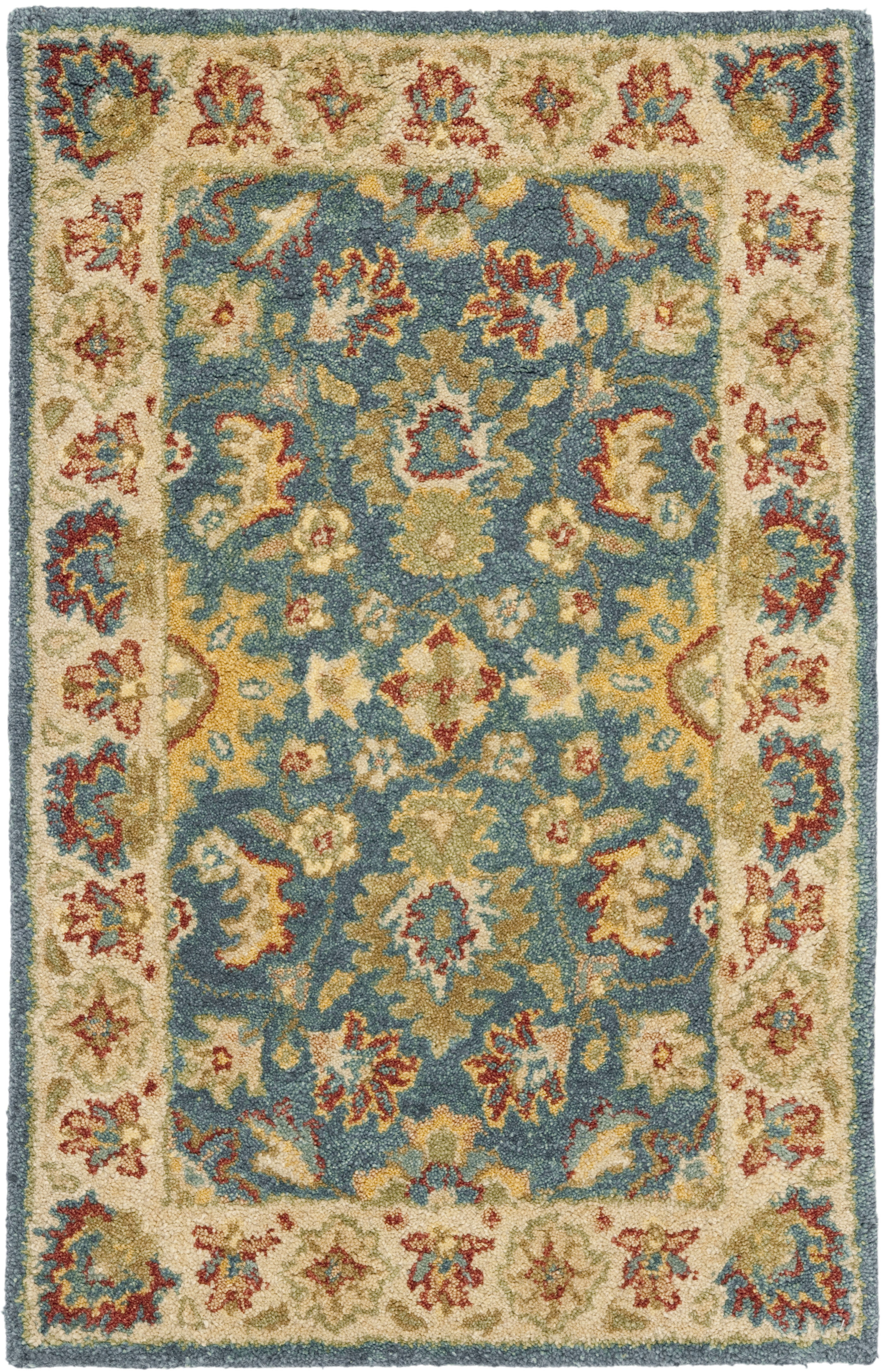 Elegant Blue and Beige Tufted Wool Round Accent Rug, 27"