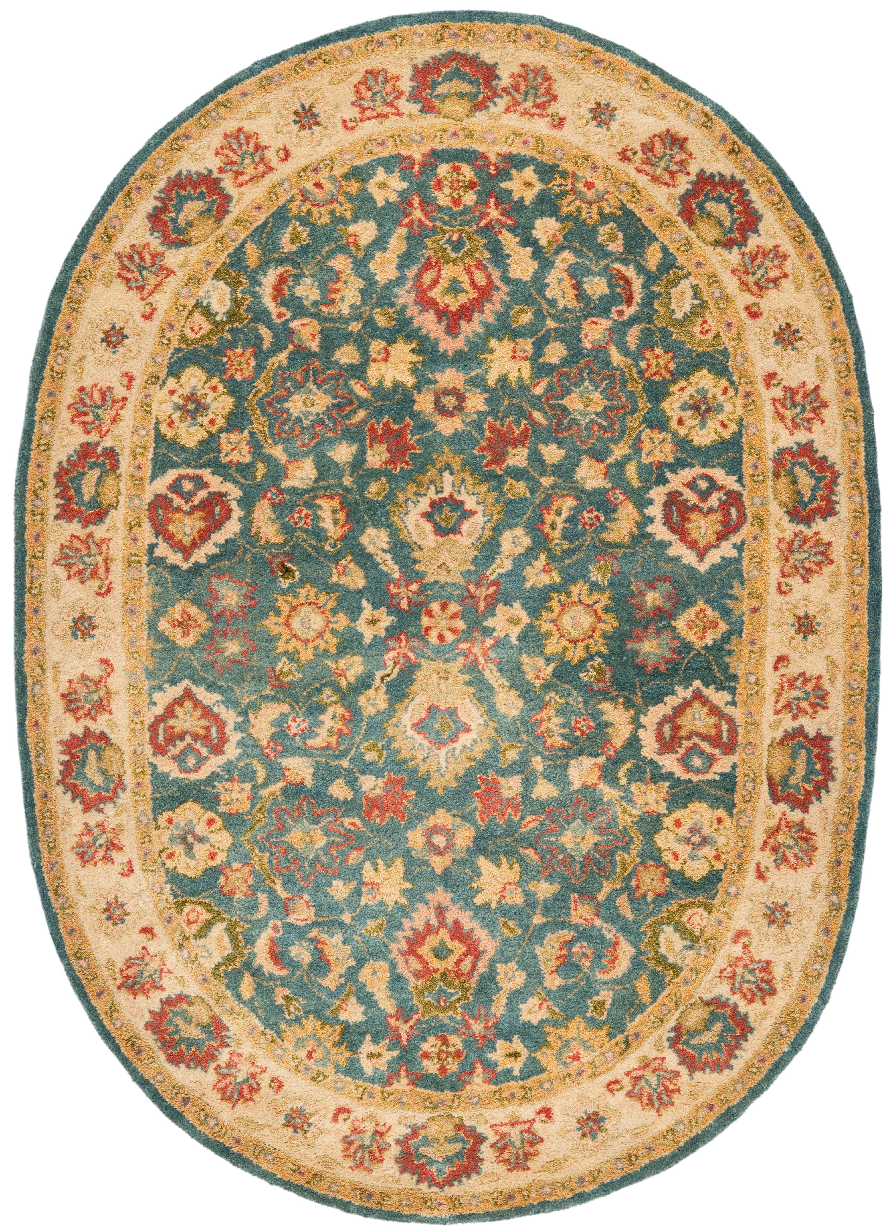 Elegant Blue and Beige Oval Wool Tufted Area Rug 7'6" x 9'6"