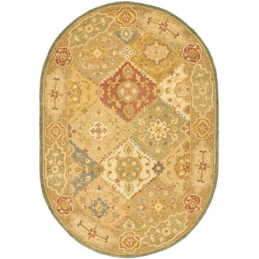 SAFAVIEH Antiquity Augustin Transitional Bordered Wool Area Rug, Multi/Beige, 4'6" x 6'6" Oval