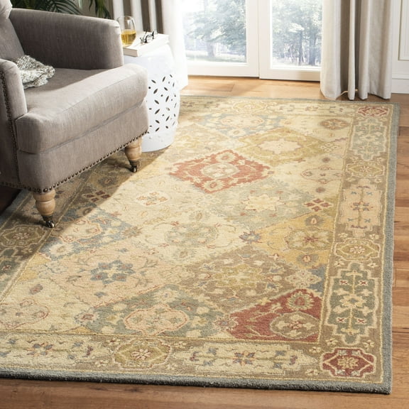 SAFAVIEH Antiquity Augustin Transitional Bordered Wool Area Rug, Multi/Beige, 5' x 8'