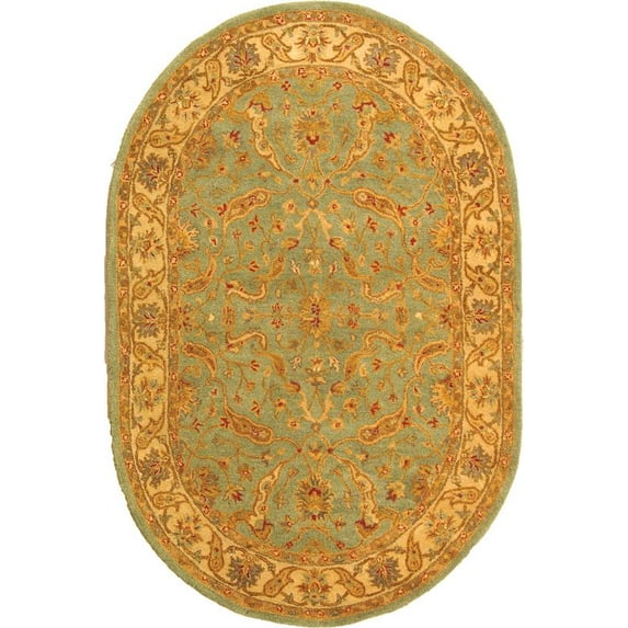 SAFAVIEH Antiquity Beaufort Oriental Wool Area Rug, Teal/Beige, 4'6" x 6'6" Oval