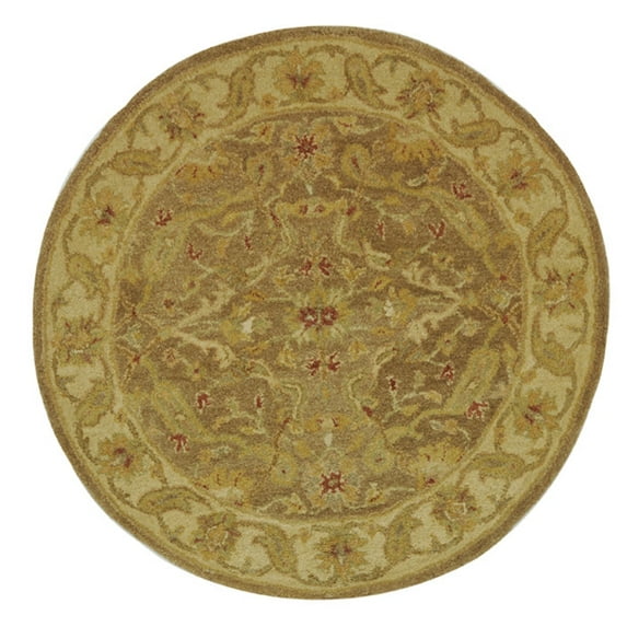 SAFAVIEH Antiquity Beaufort Traditional Floral Wool Area Rug, Brown/Gold, 3'6" x 3'6" Round