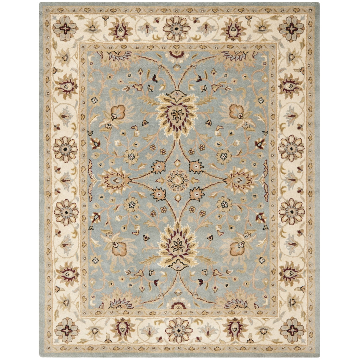 Elegant Light Blue & Ivory Wool Traditional Tufted Runner Rug, 2'3" x 4'
