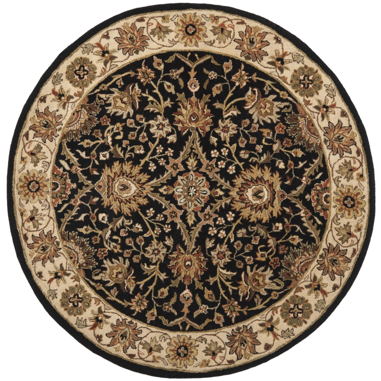 Handmade Black and Ivory Round Wool Tufted Area Rug