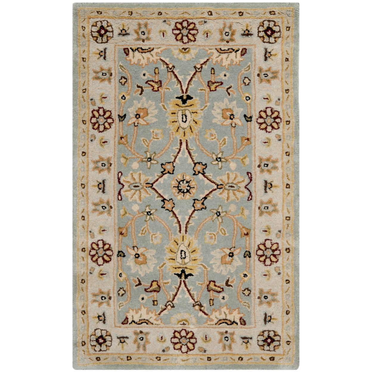 Elegant Light Blue & Ivory Tufted Wool Rectangular Rug, 3' x 5'