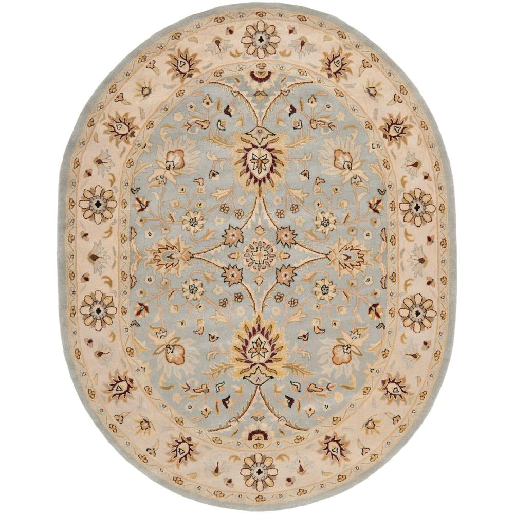 SAFAVIEH Antiquity Beaumont Traditional Wool Area Rug, Light Blue/Ivory, 4'6" x 6'6" Oval