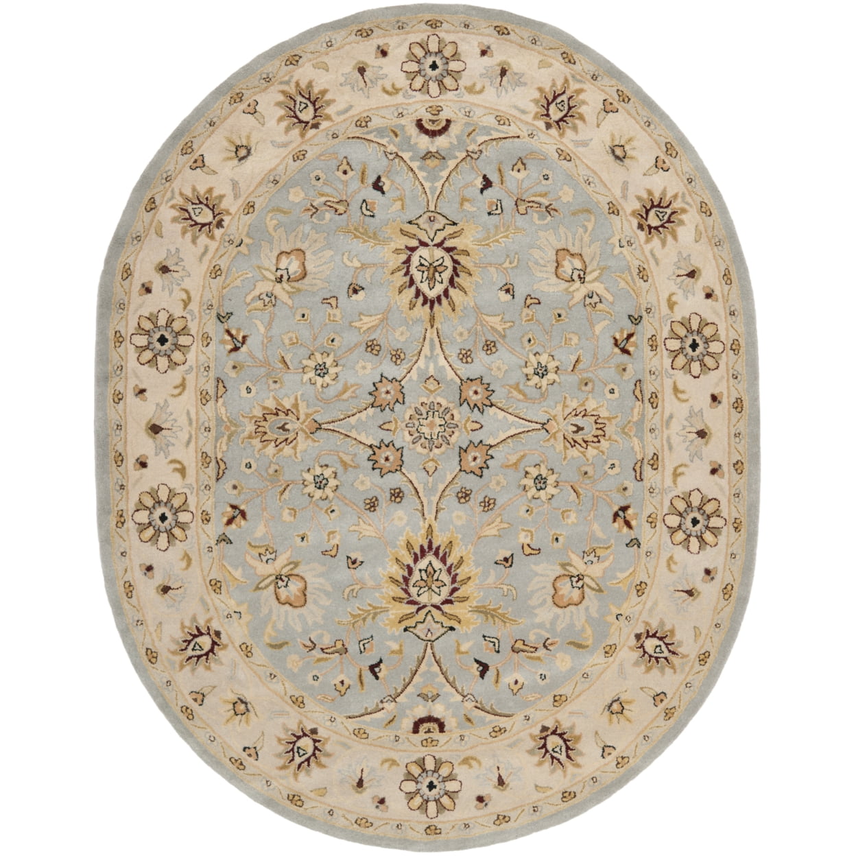 Handmade Light Blue and Ivory Wool Oval Area Rug