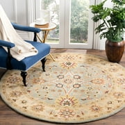 SAFAVIEH Antiquity Beaumont Traditional Wool Area Rug, Light Blue/Ivory, 8' x 8' Round