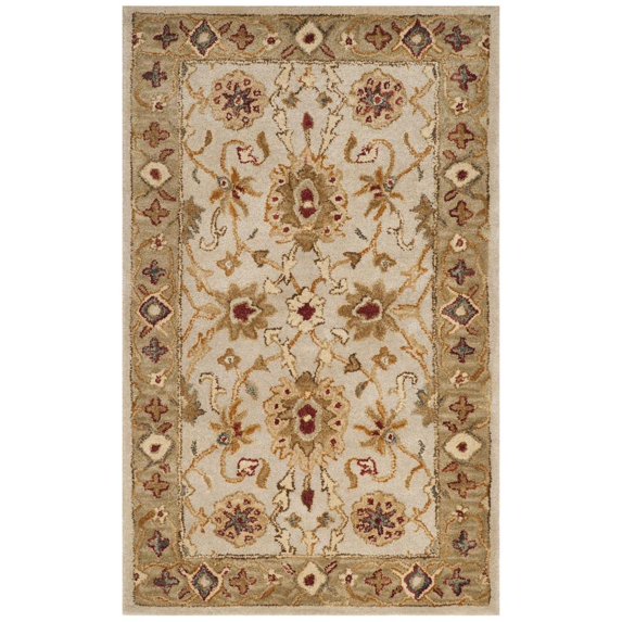 SAFAVIEH Antiquity Bernadette Floral Bordered Wool Area Rug, Grey Beige/Sage, 3' x 5'