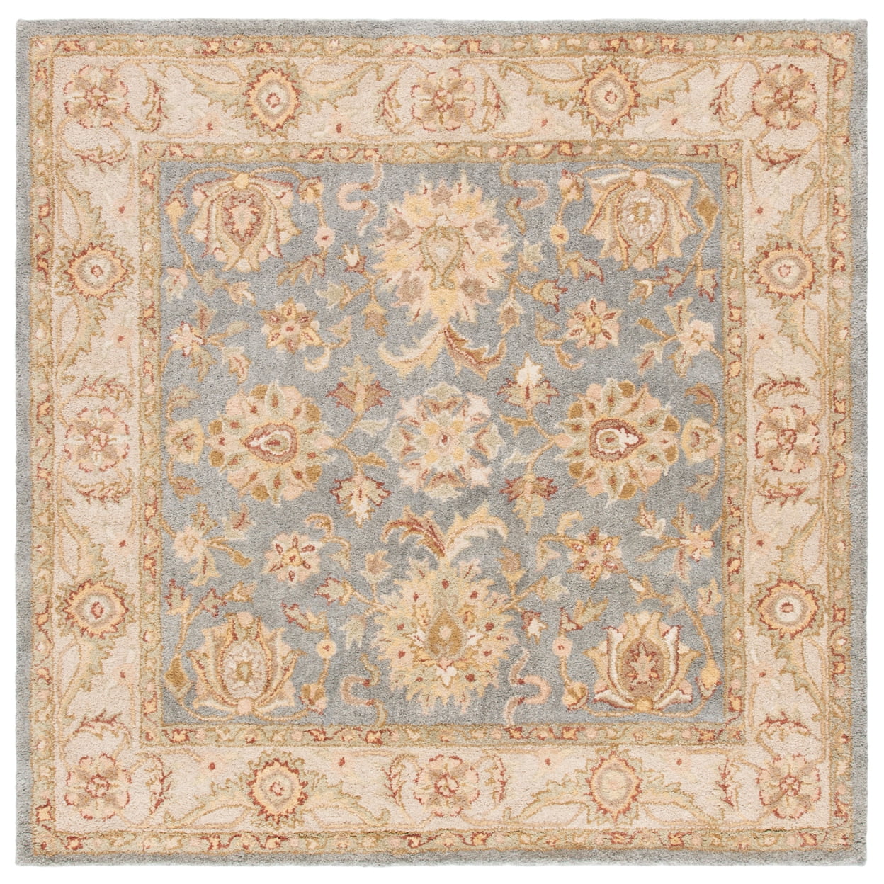 Blue and Beige Handmade Wool Tufted Square Rug, 6' x 6'
