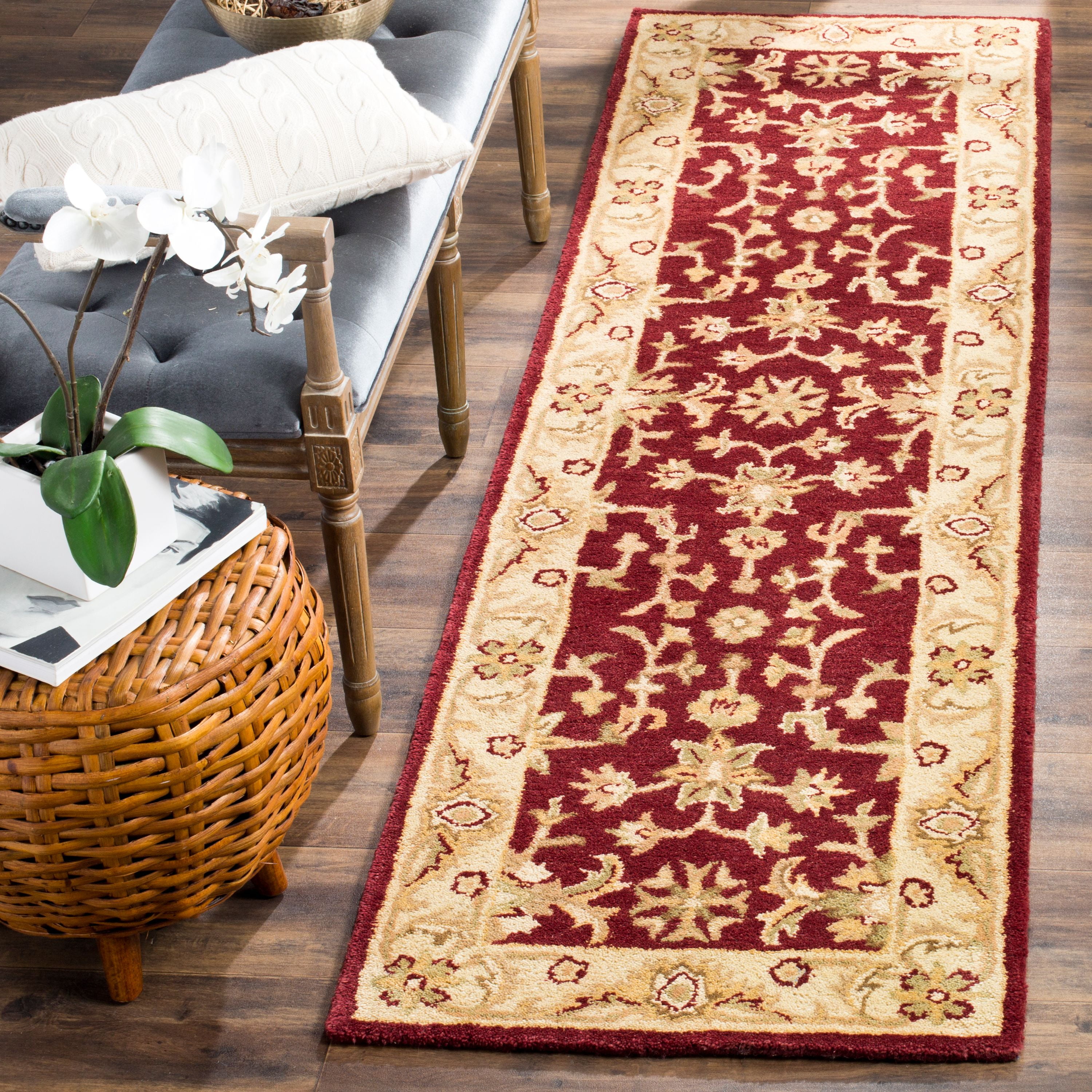 Handmade Red and Gold Wool Tufted Runner Rug, 2'3" x 12'
