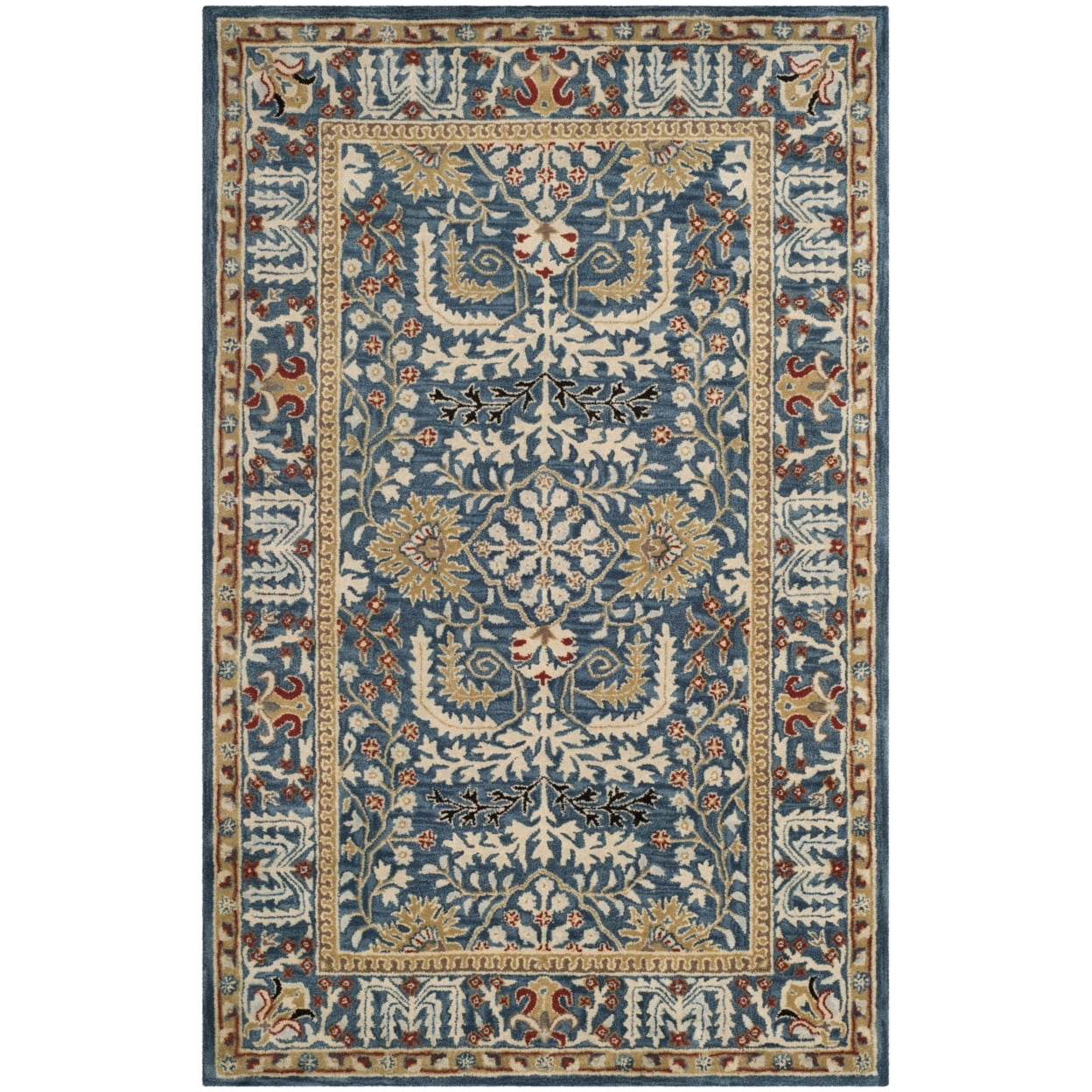 Handmade Dark Blue and Multi Wool Tufted Area Rug