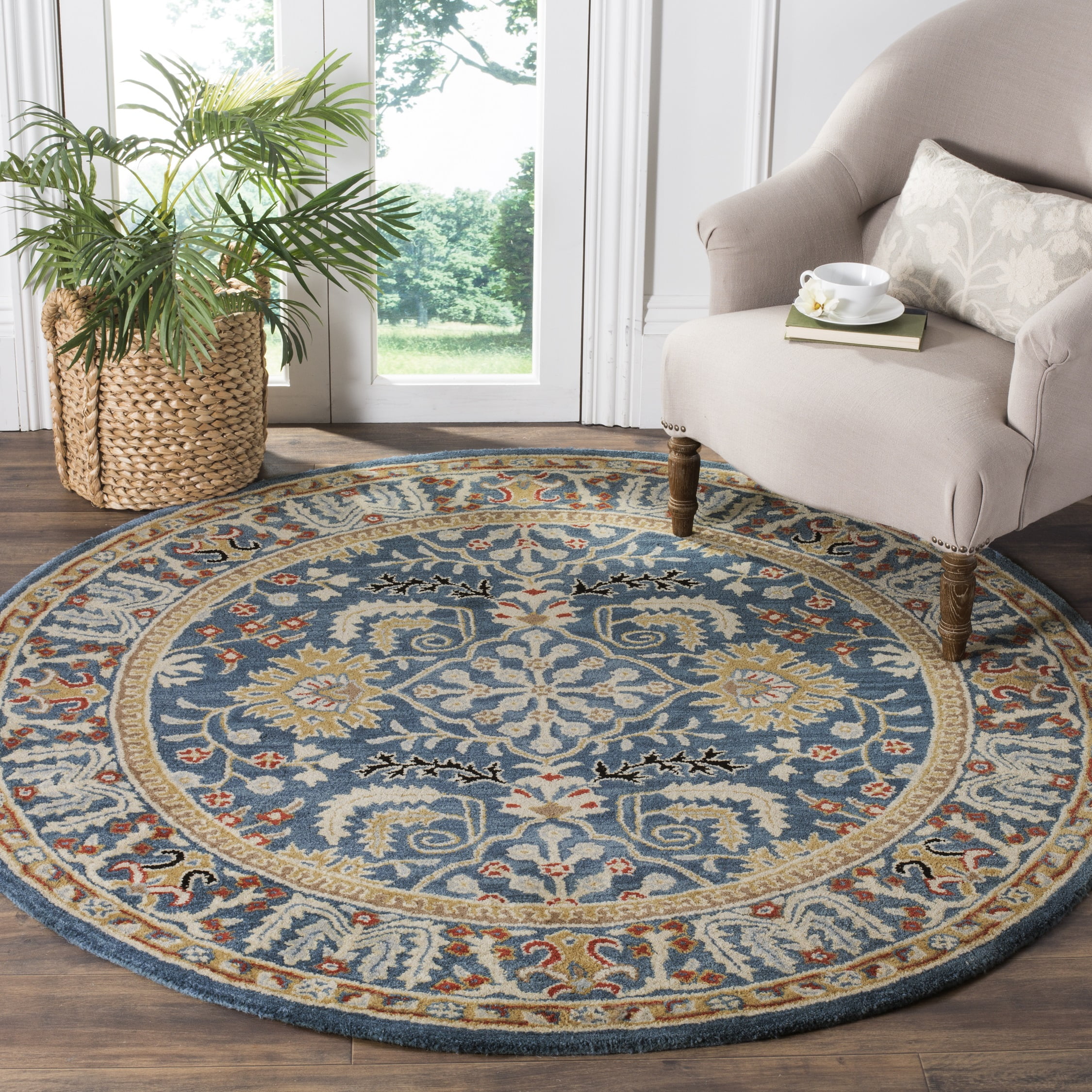 Antiquity Hand-Tufted Dark Blue and Multi Wool Round Rug